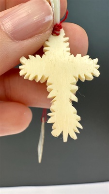 Vintage Carved Edelweiss Flower Cross Pendant | Alpine Souvenir Germany view 6