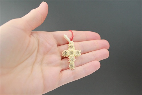 Vintage Carved Edelweiss Flower Cross Pendant | Alpine Souvenir Germany view 9