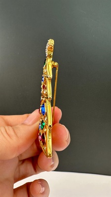 Vintage Designer Signed Austrian Crystal Christmas Tree Brooch | Multicolored Stones | Swan Logo view 7