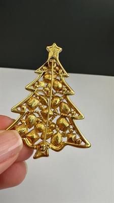 Vintage Designer Signed Austrian Crystal Christmas Tree Brooch | Multicolored Stones | Swan Logo view 8