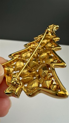 Vintage Designer Signed Austrian Crystal Christmas Tree Brooch | Multicolored Stones | Swan Logo view 9