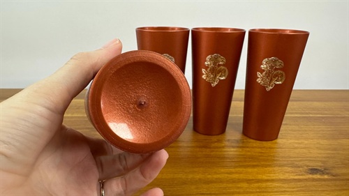 Groovy Vintage Plastic Tumbler Cups | Burt Orange with Silver Mushrooms | MCM 1970's view 5