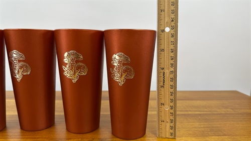 Groovy Vintage Plastic Tumbler Cups | Burt Orange with Silver Mushrooms | MCM 1970's view 7