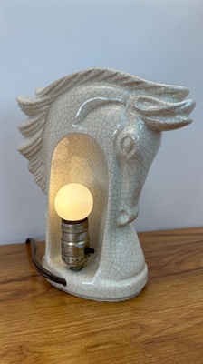 Mid Century Horse Head Bust Lamp | MCM Ceramic Horse Light | Crackled Glaze view 5