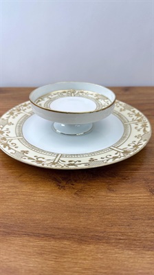 Antique Nippon Gold Embossed Tiered Serving Tray | Gold Hand- Painted Dish view 1