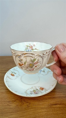 Vintage Teacup and Saucer | Demitasse Floral Teacup Embossed with Gold Accents | Rare Find view 1