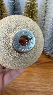 Vintage Mercury Glass Ornament- Shiny Brite Pink and Green Mica Stripes  1950's  Made in U.S.A. view 3