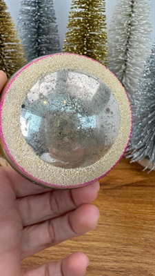 Vintage Mercury Glass Ornament- Shiny Brite Pink and Green Mica Stripes  1950's  Made in U.S.A. view 5