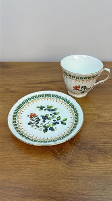 Vintage Teacup and Saucer | Duchess Kingsley Fruits Ribbed and Footed Tea Cup |  English Bone China view 2