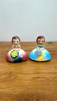 Vintage MCM Salt and Pepper Shakers Girls in Bell Dresses | Made in Japan view 2