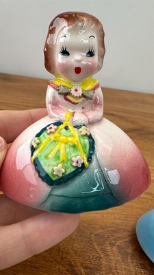 Vintage MCM Salt and Pepper Shakers Girls in Bell Dresses | Made in Japan view 9