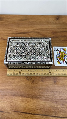 Vintage Handmade Egyptian Mother of Pearl Inlay Jewelry Box: Moroccan Marquetry Wood Storage view 10