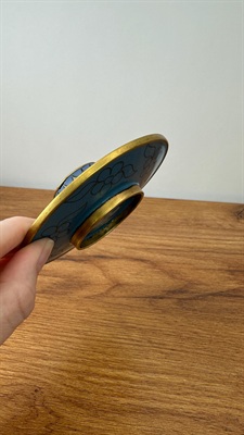 Vintage Cloisonne and Brass Candle Stick Holder - Floral Accents view 4