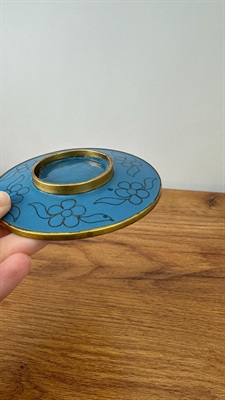 Vintage Cloisonne and Brass Candle Stick Holder - Floral Accents view 5