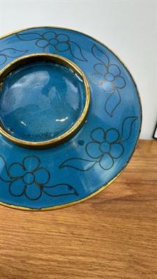 Vintage Cloisonne and Brass Candle Stick Holder - Floral Accents view 6