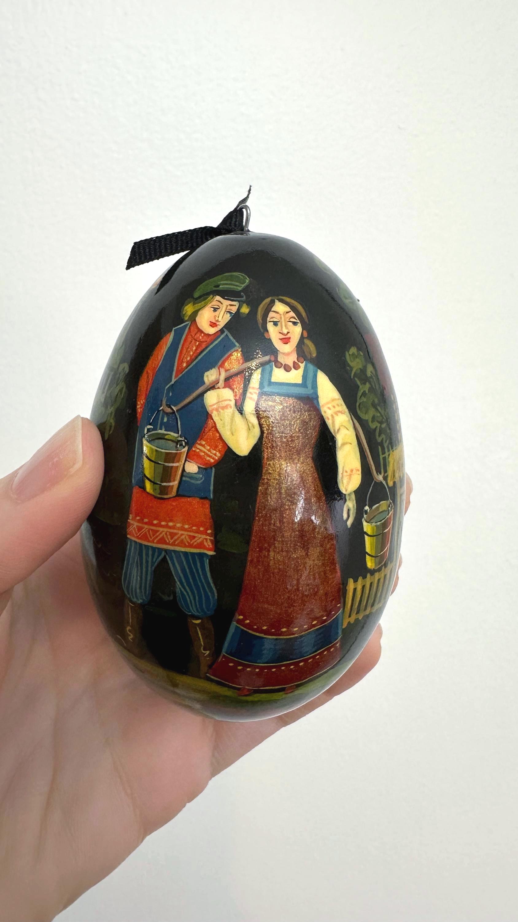 Vintage Russian Folk Art Egg, Hand Painted & Signed Made of Wood - 1997