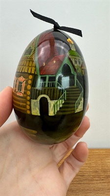 Vintage Russian Folk Art Egg, Hand Painted & Signed Made of Wood -  1997 view 6