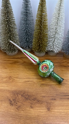 Vintage Triple Indent Glass Tree Topper Finial- Mica Glittered Blown Glass- 1950's view 2