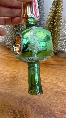 Vintage Triple Indent Glass Tree Topper Finial- Mica Glittered Blown Glass- 1950's view 3
