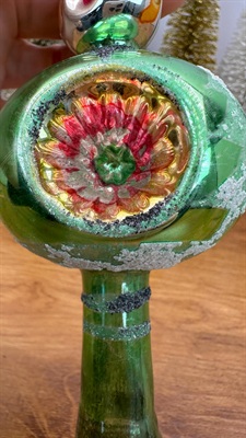 Vintage Triple Indent Glass Tree Topper Finial- Mica Glittered Blown Glass- 1950's view 5