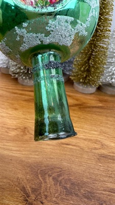 Vintage Triple Indent Glass Tree Topper Finial- Mica Glittered Blown Glass- 1950's view 6