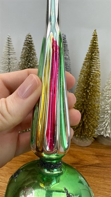 Vintage Triple Indent Glass Tree Topper Finial- Mica Glittered Blown Glass- 1950's view 8