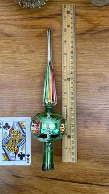 Vintage Triple Indent Glass Tree Topper Finial- Mica Glittered Blown Glass- 1950's view 10