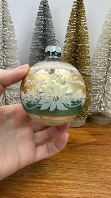 Vintage Mercury Glass Ornament- Merry Christmas Stenciled  - 1950's  Made in U.S.A. view 3