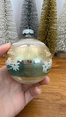 Vintage Mercury Glass Ornament- Merry Christmas Stenciled  - 1950's  Made in U.S.A. view 4