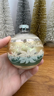 Vintage Mercury Glass Ornament- Merry Christmas Stenciled  - 1950's  Made in U.S.A. view 5