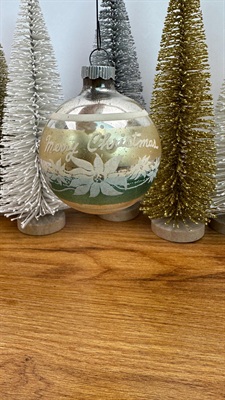 Vintage Mercury Glass Ornament- Merry Christmas Stenciled  - 1950's  Made in U.S.A. view 7