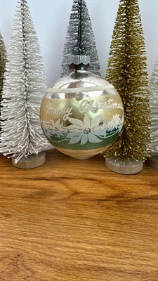 Vintage Mercury Glass Ornament- Merry Christmas Stenciled  - 1950's  Made in U.S.A. view 8