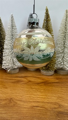 Vintage Mercury Glass Ornament- Merry Christmas Stenciled  - 1950's  Made in U.S.A. view 10