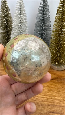 Vintage Mercury Glass Ornaments- Pink and Aqua Stripes and Mica Snowflakes-  1950's Made in U.S.A. view 4