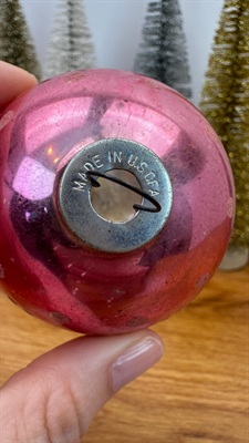 Vintage Mercury Glass Ornaments- Pink and Aqua Stripes and Mica Snowflakes-  1950's Made in U.S.A. view 5