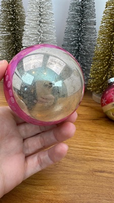 Vintage Mercury Glass Ornaments- Pink and Aqua Stripes and Mica Snowflakes-  1950's Made in U.S.A. view 9