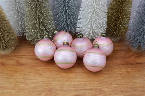 Vintage Pink Mercury Glass Ornaments with silver and Gold Glitter- SET OF 6 view 1