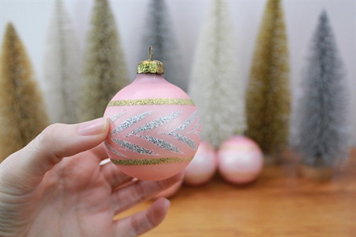 Vintage Pink Mercury Glass Ornaments with silver and Gold Glitter- SET OF 6 view 2