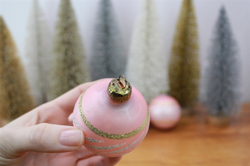 Vintage Pink Mercury Glass Ornaments with silver and Gold Glitter- SET OF 6 view 3