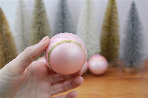 Vintage Pink Mercury Glass Ornaments with silver and Gold Glitter- SET OF 6 view 4