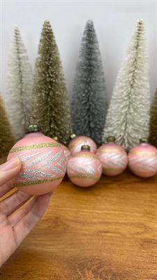 Vintage Pink Mercury Glass Ornaments with silver and Gold Glitter- SET OF 6 view 5