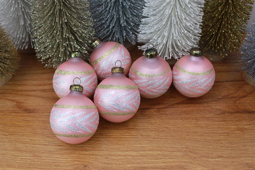 Vintage Pink Mercury Glass Ornaments with silver and Gold Glitter- SET OF 6 view 9