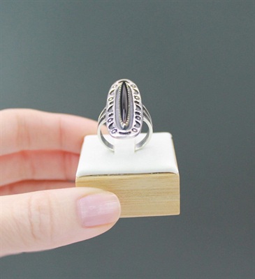 Vintage Navajo-Inspired Sterling Silver Black Onyx Ring, Celestial Motif Jewelry, Southwest Boho Style SIZE 7.5 view 3