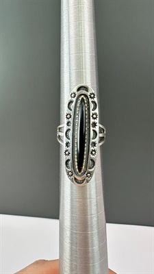 Vintage Navajo-Inspired Sterling Silver Black Onyx Ring, Celestial Motif Jewelry, Southwest Boho Style SIZE 7.5 view 7