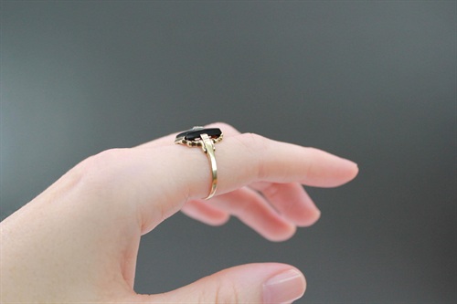 Vintage 10k Gold Black Onyx Ring With Diamond Accent | SIZE 7.75 view 6