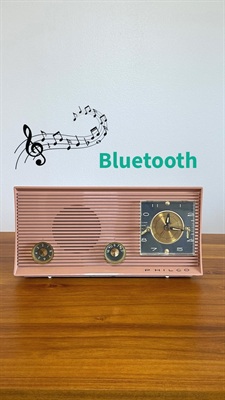 Vintage 1959 Philco Tube AM Clock Radio Pink | MCM Retro Space Age Design | With Bluetooth view 1