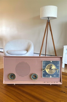Vintage 1959 Philco Tube AM Clock Radio Pink | MCM Retro Space Age Design | With Bluetooth view 2