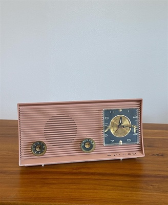 Vintage 1959 Philco Tube AM Clock Radio Pink | MCM Retro Space Age Design | With Bluetooth view 3