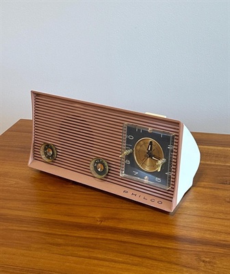 Vintage 1959 Philco Tube AM Clock Radio Pink | MCM Retro Space Age Design | With Bluetooth view 4