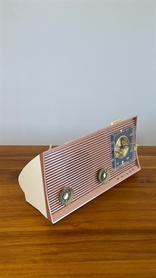 Vintage 1959 Philco Tube AM Clock Radio Pink | MCM Retro Space Age Design | With Bluetooth view 7